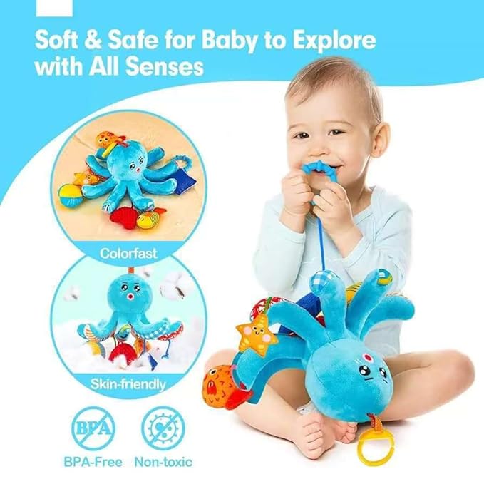 Hanging Toys with Pulling Cords, Squeaky, Rattle, Mirror, Newborn Sensory 0-12 Month Babies Gift Carseat Stroller Hanging Toy for Baby Gym