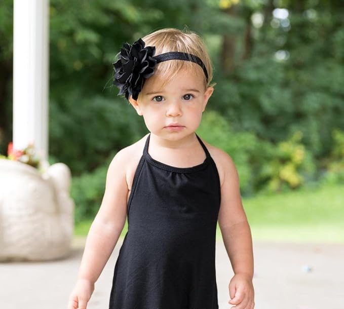 Black White Girl Baby Flower Headbands Rhinestone Flower Princess.(FD83-Black White)