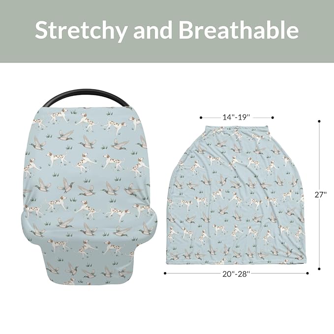 Green Mallard Ducks Dogs Baby Car Seat Covers Wild Duck Hunting Stretchy 5-in-1 Cover Adjustable Infant Carseat Canopy Cover Outdoor Duck Hunter Breathable Nursing Cover-Up