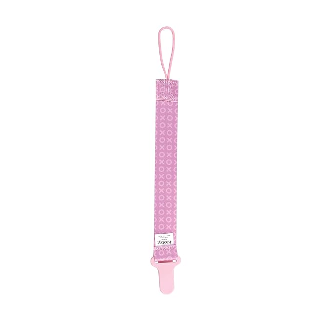 Nuby Pacifinder Baby Pacifier Clip - (2-Pack) - Pacifier Holder Clip with Convenient Hook Loop - Green Dots and Pink XOs