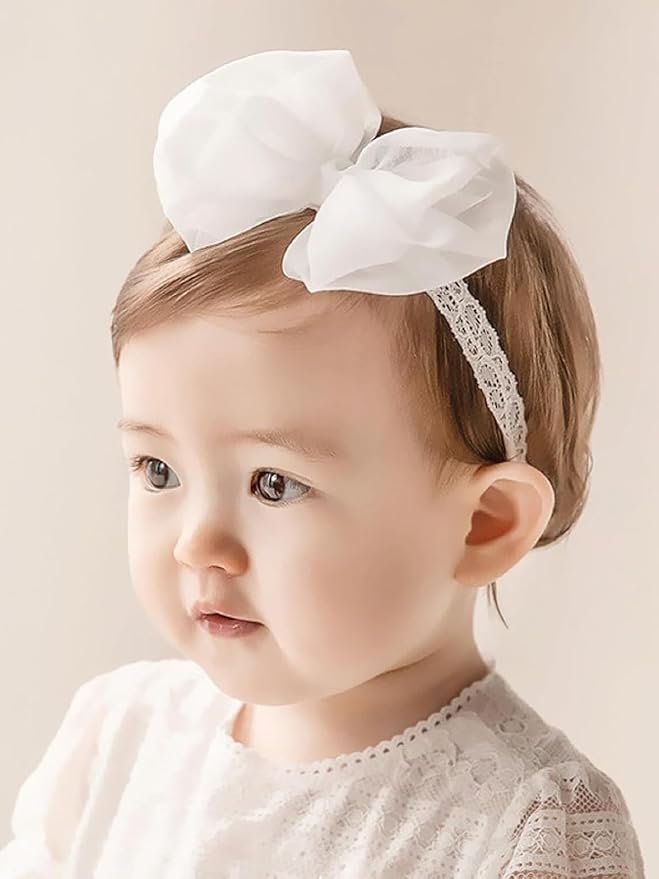 Baby Girls Cute Lace Bow Headband Soft Cotton Elastic Hair Accessories for Toddlers Newborns Ideal for Birthdays Baby Shower Photoshoots Special Occasions
