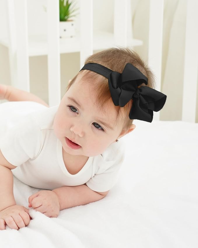 jollybows 40pcs Baby Girls Grosgrain Ribbon Hair Bows Headbands 4" Elastic Hair Band Hair Accessories for Infants Newborn- Natural Color Set