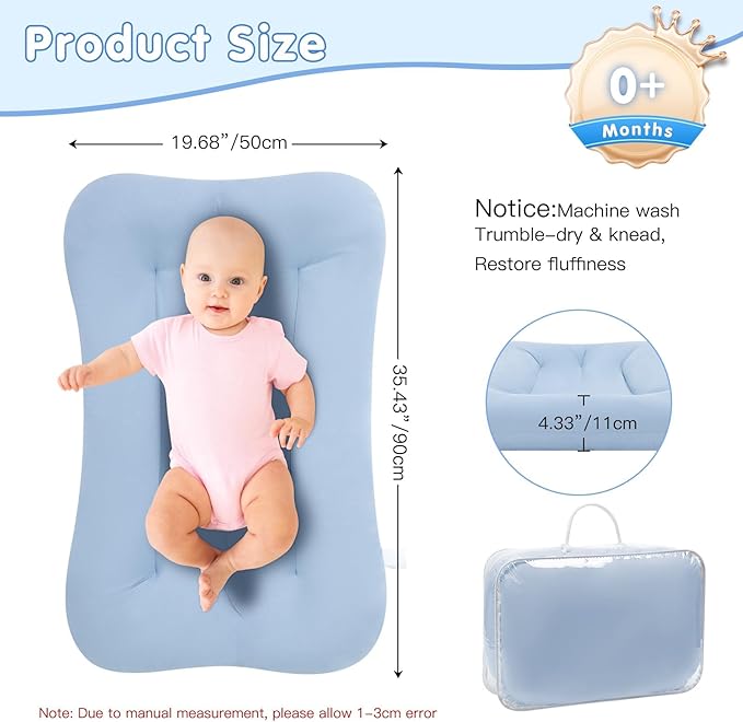 Lucakuins Baby Lounger for Newborn, 0-24 Months, Bionic Design Infant Lounger for Home and Travel, Soft Organic Cotton, Newborn Babies Essentials Gifts (Pure Dark Green)