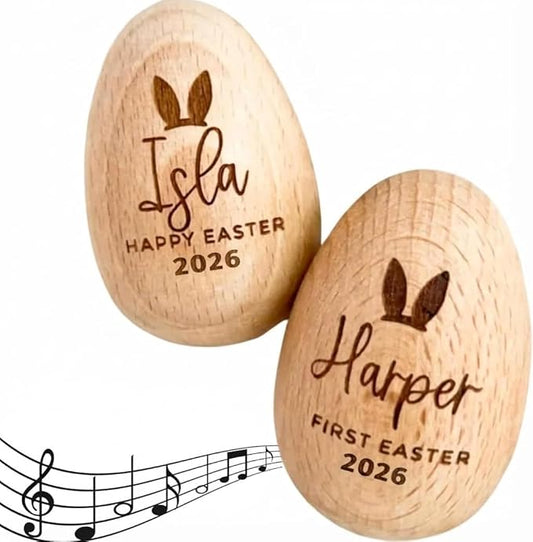 Personalized Musical Easter Egg Shaker 2026, Large Wooden Easter Eggs, First Easter Gifts for Baby, Easter Gift for Kids, Birthday Gift Idea (2" x 3.14")