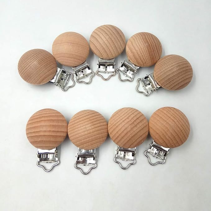 5pcs Beech Wood Pacifier Clips Holder Grasping Suspender Clips Charm DIY Beading Pacifier Chain Accessory (3cm/5pcs)