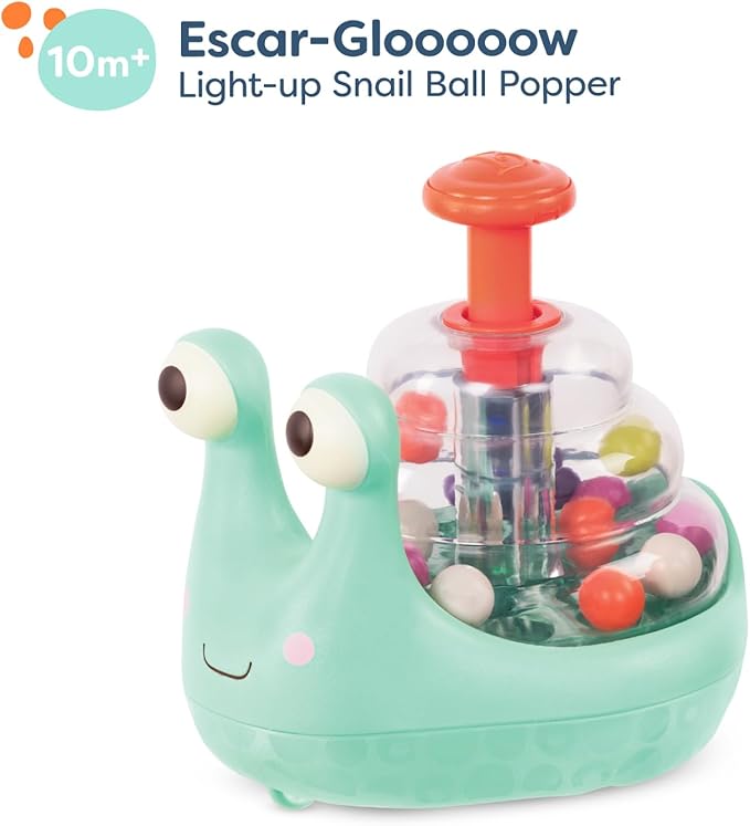 B. toys – Light Up Snail Ball PopperBaby Toy with Glowing Effects & Easy– Grip Handle – Interactive Educational Toy for Motor Skills Development – Colorful Baby Toys for 10+ Months