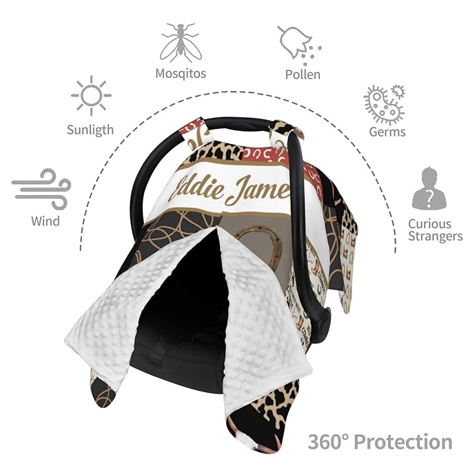 Custom Baby Car Seat Canopy with Name, Personalized Western Cowboy Baby Car Seats Covers for Baby Boy, Opening Minky Nursing Breastfeeding Cover for Infant, Carseat Canopies for Newborn
