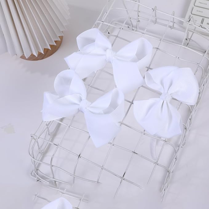 Bow Headband & 2 Pcs 4 Inch Hair Bows Set, Black School Hair Accessories for Little Toddler School Girls (White)