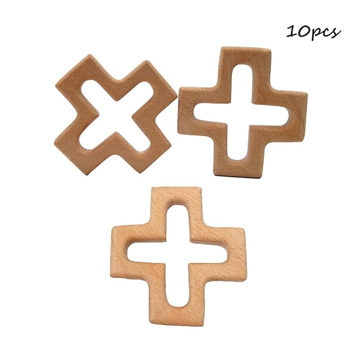 10pcs Natural Wooden Cross Children's Toy Pendant Pure Natural Beech Wood Animal Shape Toys for Handmade Home Decoration Crafts (10 pcs)