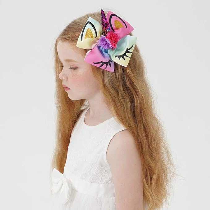Girls Unicorn Hair Bows with Alligator Hair Clips Cheer Bows Hair Accessories for Kids Toddlers 6 Packs