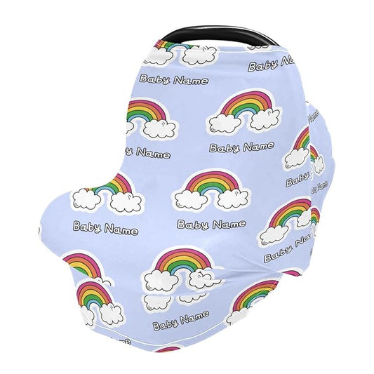Personalized Baby Car Seat Cover for Babies, Custom Name Baby Car Seats Canopy for Boys Girls, Nursing Breastfeeding Stroller Covers for Infant Newborn, Shower Gift (Rainbow)