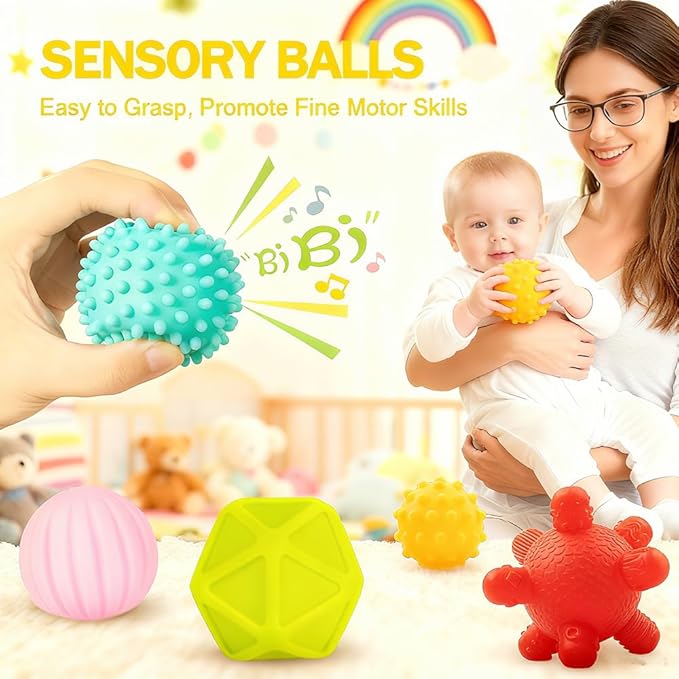 ELLECK Baby Montessori Sensory Toys for 0-6 6-12 Months, Teething Toys for Babies 0 3 6 9 12 18 Months, Infant, Newborn Rattle Teether, Blocks, Soft Stacking Rings, Ideal Baby Boy Girl Gifts Set