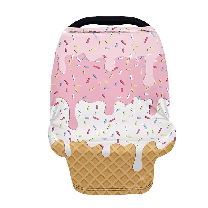 AFPANQZ Ice Cream Nursing Cover Breastfeeding Scarf Baby Car Seat Covers Infant Stroller Cover Carseat Canopy for Girls and Boys Lightweight Breathable Outdoor Walking Traveling