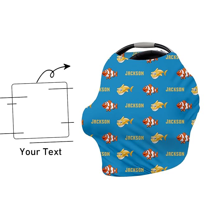 Custom Name Car Seat Canopy - Baby Car Seat Covers, Blue Fish Pattern Infant Stroller Cover, Carseat Canopy Christmas Birthday Gifts for Girls and Boys(27"x29")