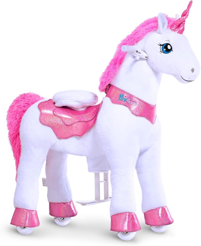 PonyCycle Ride on Unicorn Toys for Girls Pony Riding Pink Unicorn Rocking Horse (with Brake/ 35.4" Height/Size 4 for Age 4-7) Ride-on Animals Plush Pony Toys Birthday Gifts E412
