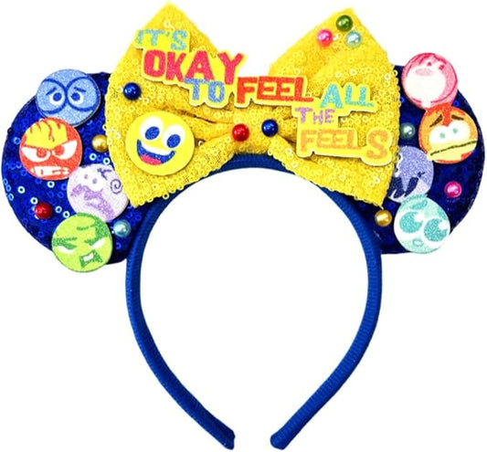 CLGIFT Frozen Inspired Minnie Ears Headband, Olaf Minnie Ears (Inside Out Emotions)
