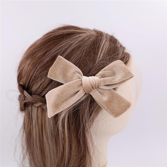 Vintage Velvet Bow Hair Clips for Baby Girl Kids Women Fall Velvet Christmas Hair Bows Barrettes Accessories (2 pcs Tan)