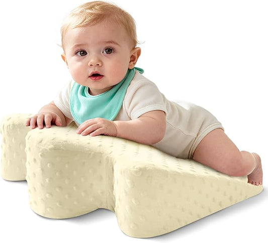 EKEPE Tummy Time Support Prop with Plush Cover for Baby Gas, Colic Relief & Burp, Nursing Reflux Prop for Feeding, Neck, Shoulder and Body, Tummy Time Mat for Newborns and Infant 0-12 Months - Beige