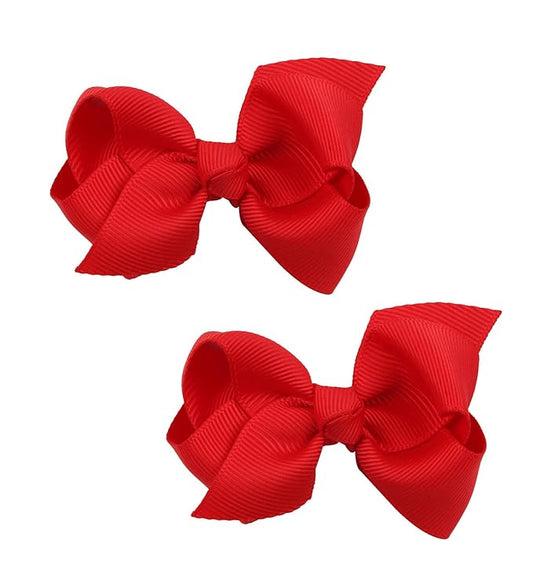 Baby Girl's 2Pcs Cute 3 Inch Pure Color Bow-knot Hair Clip for Photography Travel Daily Life (Red)
