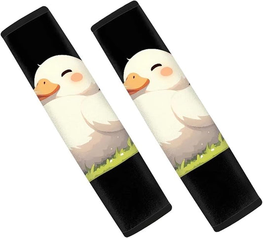 2Pcs Cute Duck Print Car Seat Belt Strap Cover Cartoon White Animal Ducks Pattern Shoulder Strap Pad Car Interior Accessories Soft & Comfortable Seat Belt