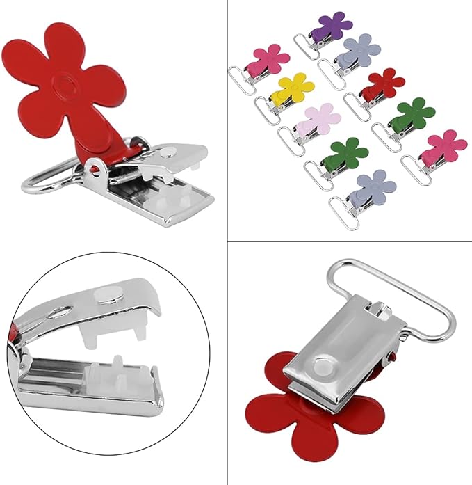 Hilitand Mini Plum Shape Suspender Clips, Mixed Color Suspender Snaps, DIY Clothes Accessories, for Making Pacifier Holders Bib Clips