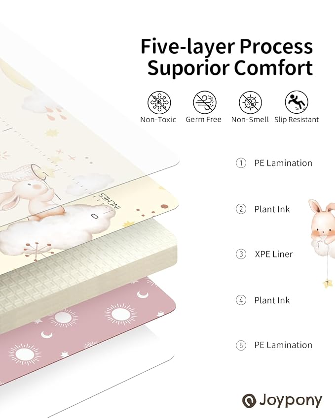 Joypony Baby Play Mat 71x59 Inches, Foldable Play Mats for Babies and Toddlers, Waterproof & Anti-Slip Portable Baby Floor Mat for Tummy Time, Baby Mat for Floor with Travel Bag for Indoor Outdoor