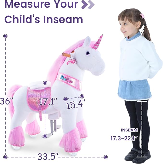 PonyCycle Ride on Unicorn Classic Model U (with Brake/ 36" Height/Size 4 for Age 4-7) Toddler Pink Horse Ride on Toys for Girls Ride on Horse Plush Ux402