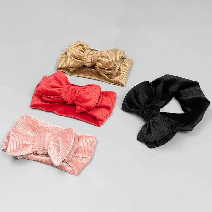 JIAHANG Baby Bows Turban Knotted Head Wraps, Corduroy Big Hair Bow Headbands, Stretchy Hair bands for Newborn Infant Toddlers Girls