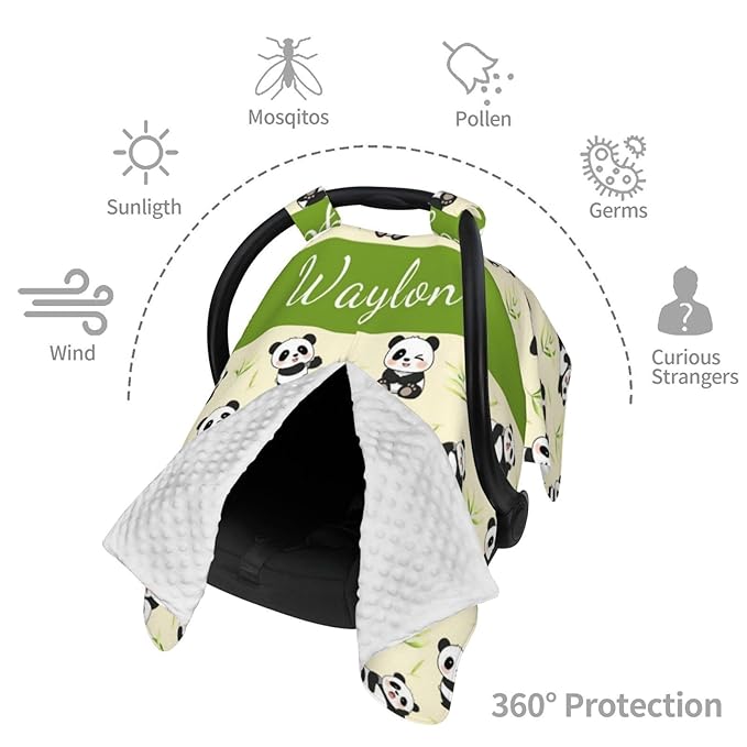 Personalized Name Car Seat Covers for Baby Girls Boys, Custom Cute Panda Baby Carseat Canopy, Nursing Cover for Breastfeeding, Strollers Car Seat Canopies for Babies Infant Newborn