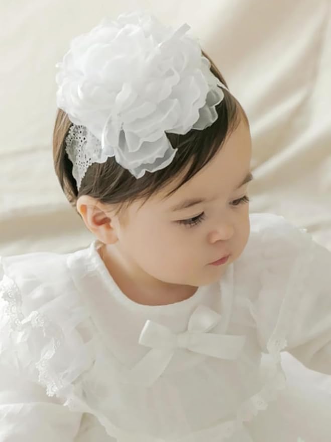 Baby Girls Flower Headbands Cute Kids Christening Headband Soft Lace Hairbands Floral Crown Newborn Infant Toddlers Hair Accessories for Birthday Party Photography(Beige Flowers)