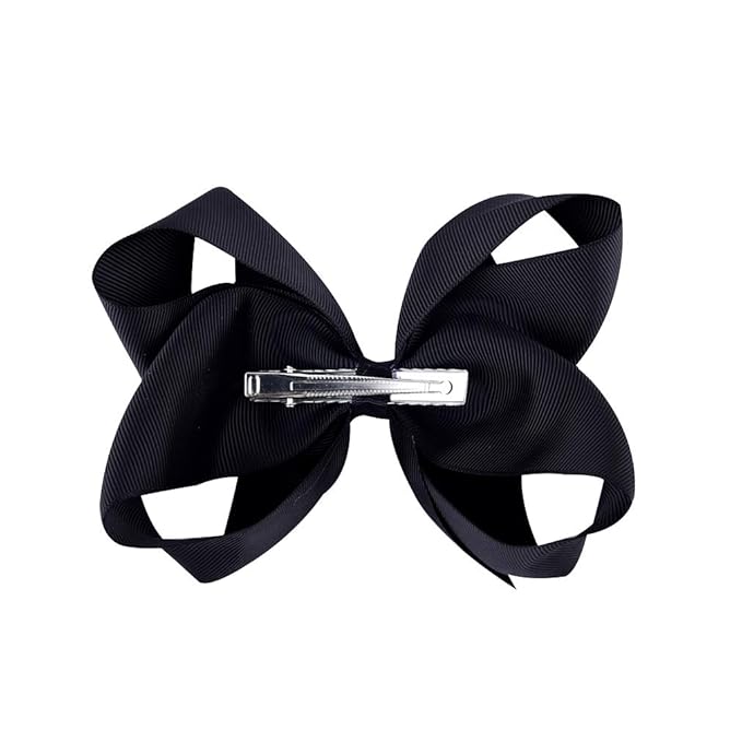 DEEKA 2 PCS 6" Big Hand-made Grosgrain Ribbon Solid Color Hair Bows Alligator Clips Hair Accessories for Little Teen Toddler Girls Kids Set of 2 -Black