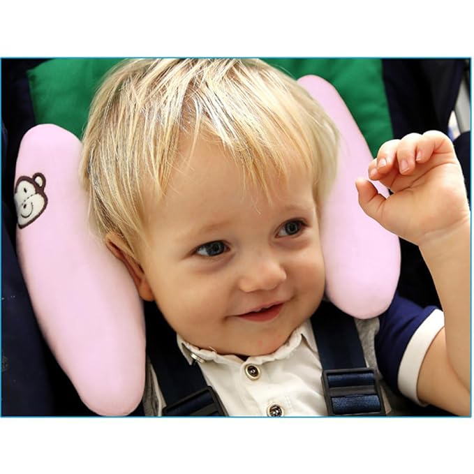 Baby Head Neck Support Pillow,Adjustable Baby Car Seat Head Neck Support,Portable Travel Pillow Cushion for Car Seat,Stroller Headrest Pillow,U-Shape Neck Support Pillow for Infants,Light Pink