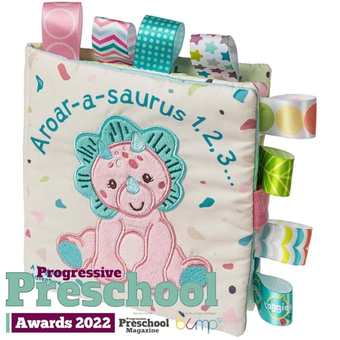 Taggies Soft Cloth Book with Crinkle Paper & Squeaker, 6 x 6-Inches, Aroar-a-Saurus
