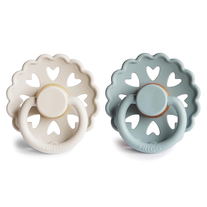 FRIGG Andersen Fairytale Natural Rubber Baby Pacifier | Made in Denmark | BPA-Free (Cream/Stone Blue, 6-18 Months)
