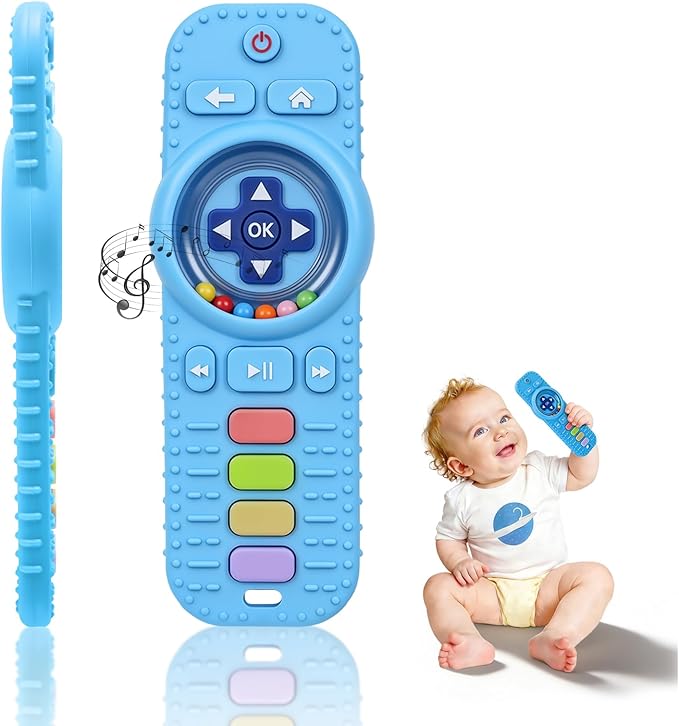 Baby RattlesTeething Toy for Babies 3-6-12 Months, Teething Relief, Silicone Infant Teethers TV Remote Shaped, Toddlers Sensory Toys, Newborn Must