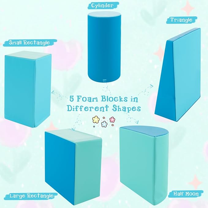 Costzon 5 Pieces Climbing Toys for Toddlers, Soft Foam Block Play Structures Infants Climbers for Child Development, Waterproof Kids Climbing Toys Indoor for Preschool Baby