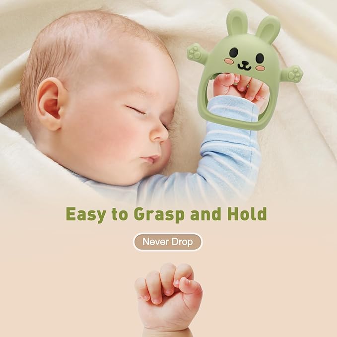 Easter 2 Pack Baby Teething Toys for 3-6 6-12 Months, Soft Silicone BPA Free Bunny Teething Mitten, Easter Basket Stuffers Chew Teether Toys 0-3 6 9 12 Months for Babies Sucking Needs