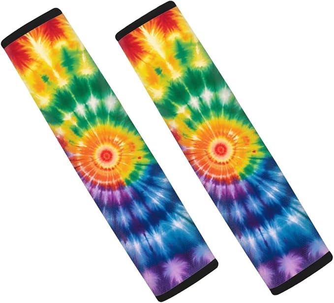 Rainbow Tie Dye Car Seat Belt Cover 2 Pack Seatbelt Shoulder Strap Covers Soft Car Seat Belt Pad Cushion Shoulder Pads for Kids Car Interior Accessories Universal Car Seat Belt Pads Cover