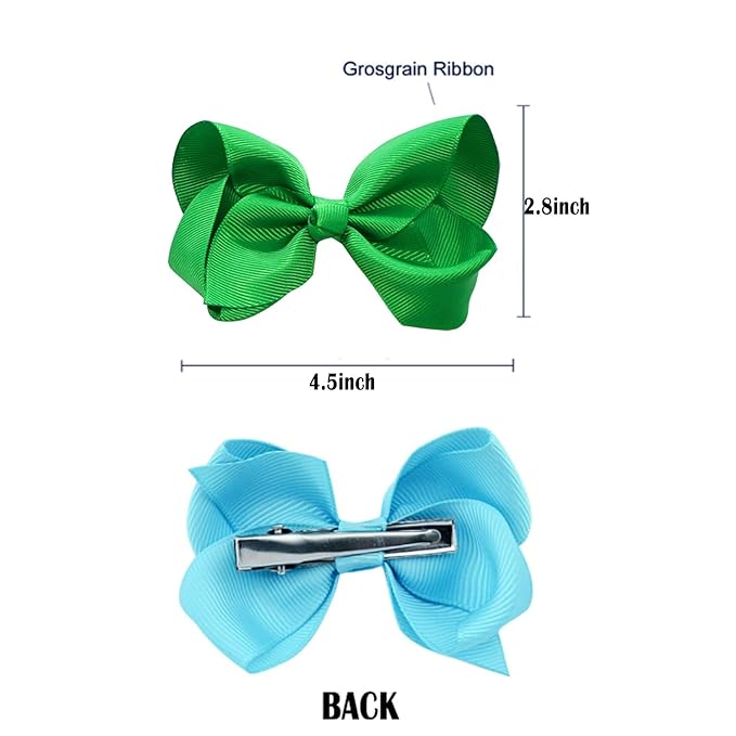 2 PCS 4.5inchs Hair Bows for Girls Grosgrain Ribbon Hair Bow Alligator Clips Hair Accessories for Baby Girls Toddlers(Green)