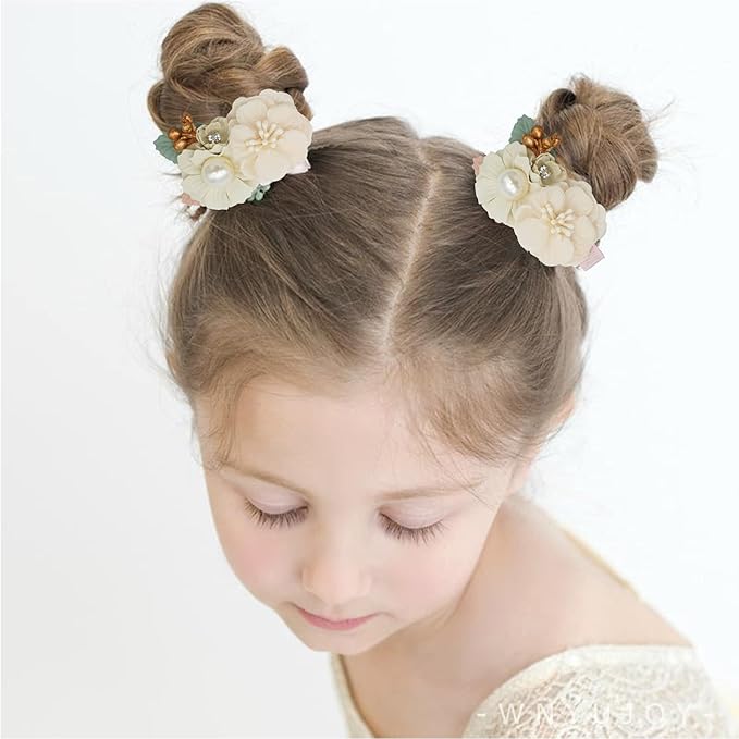 3pcs Girls Flower Hair Clips, Floral Hair Barrettes w/Boutique Fully Lined Alligator, Hair Bows for Baby Newborn Toddler