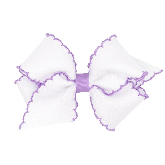 Wee Ones Girls' Classic Grosgrain Moonstitch Edge Hair Bow, No-Slip Hair Clip, Handmade, White with Light Orchid, Small
