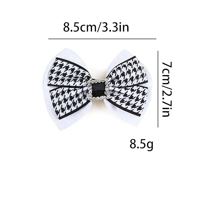 2PCS Baby Girl Dog Gift Wrap Hair Bow Clips Barrettes Houndstooth Hair Bow Clips with Rhinestone Buckle Black and White Fabric Bow Hair Accessories for Little Girls Toddler Kids Teens