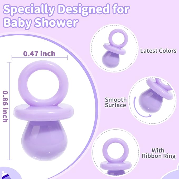 200 Mini Pacifiers Baby Shower Game Girl, 0.86’’ Plastic Pacifiers Baby Shower Game, Bulk Baby Shower Pacifiers for Gender Reveal Baby Shower Decoration DIY, Table Scatter, Baby Shower Favors (Purple)