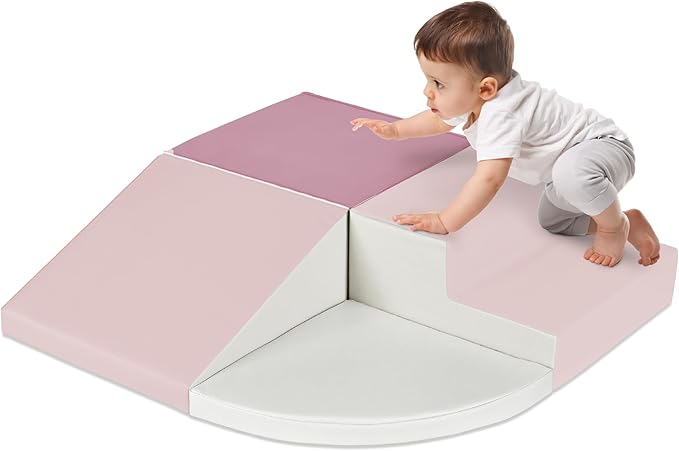 Best Choice Products Soft Foam Climbing Blocks for Toddlers, 4-Piece Baby Play Set, Easy-Clean Vinyl Foam Shapes, Safe Certified Materials, Early Learning Motor Skill Development Toy - Pink