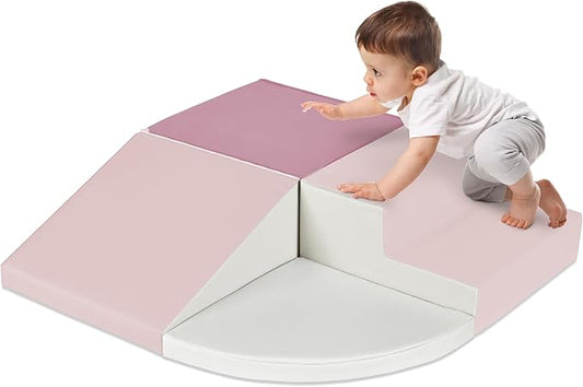 Best Choice Products Soft Foam Climbing Blocks for Toddlers, 4-Piece Baby Play Set, Easy-Clean Vinyl Foam Shapes, Safe Certified Materials, Early Learning Motor Skill Development Toy - Pink