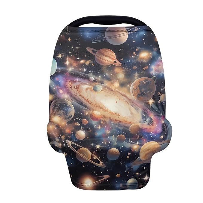 Binienty Baby Car Seat Cover for Boys Girls - Universe Planet Print Mom Nursing Breastfeeding Covers Infant Stroller Cover, Holiday Gifts