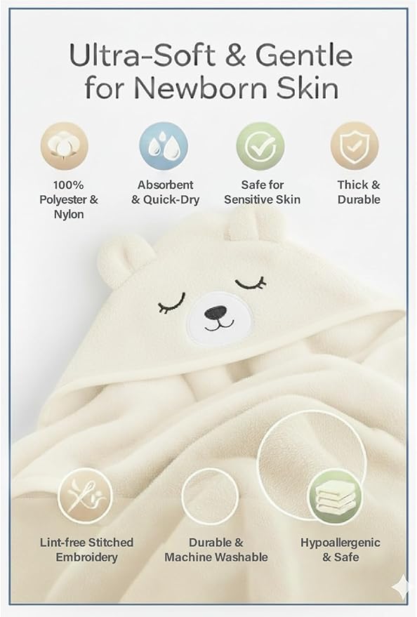 My Tiny Nugget Hooded Baby Bath Towel Set (2-Pack) – Soft & Absorbent | Blue & White | Cute Animal Hood | Plush Bath Wraps for Newborns Infant & Toddlers | Baby Registry Gift Bundle (Blue + White Set)