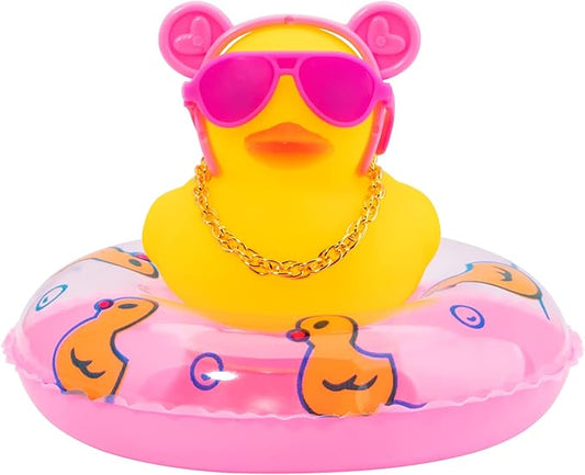 wonuu Car Duck Rubber Duck Car Ornaments Duck Car Dashboard Decorations with Cute Headband Swim Ring Necklace Sunglasses, B-Pink O Bunny Headband