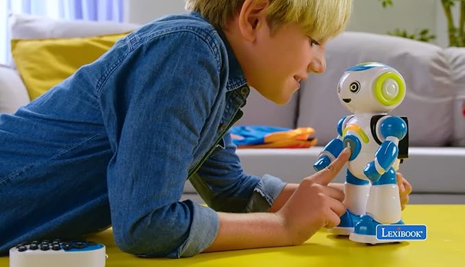 Lexibook Lexibook-ROB20IT Powerman Jr. Intelligent Interactive Robot for Reading in the Mind Toy for Kids Dancing Music, Blue, Color