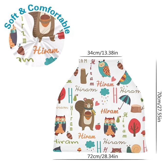 Personalized Name Car Seat Covers for Baby Girl Boy, Customized Infant Summer Carseat Sun Shade Cover, Breathable Stroller Canopy, Newborn Nursing Cover Breastfeeding Scarf, Jungle Animal